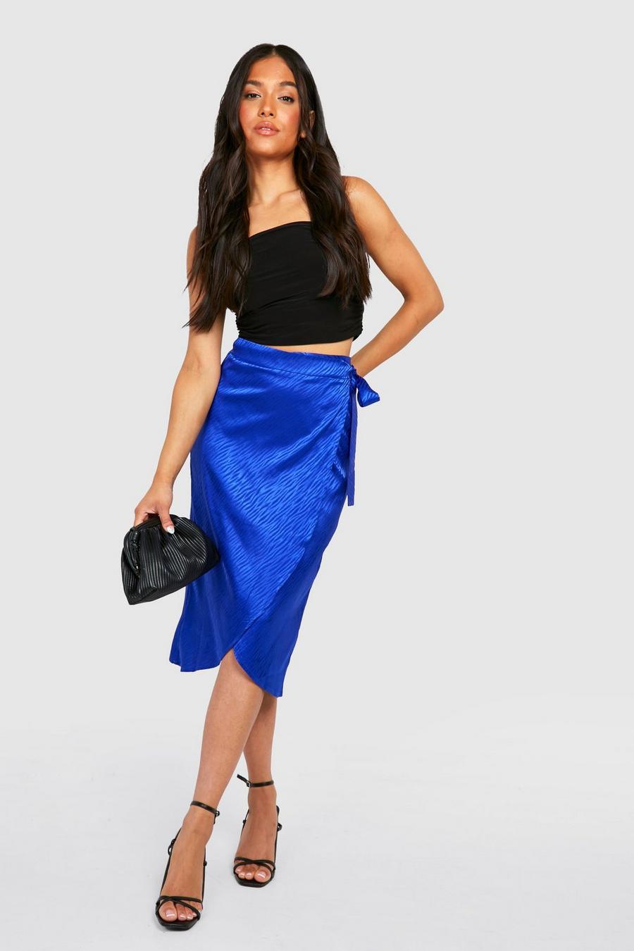 Cobalt blue Petite Jacquard Satin Wrap Midi Skirt