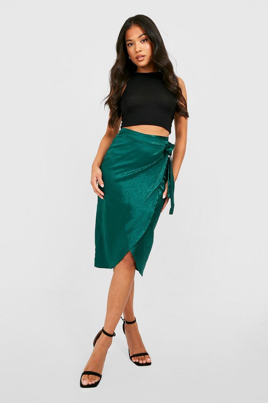 Emerald Petite Jacquard Satin Wrap Midi Skirt image number 1