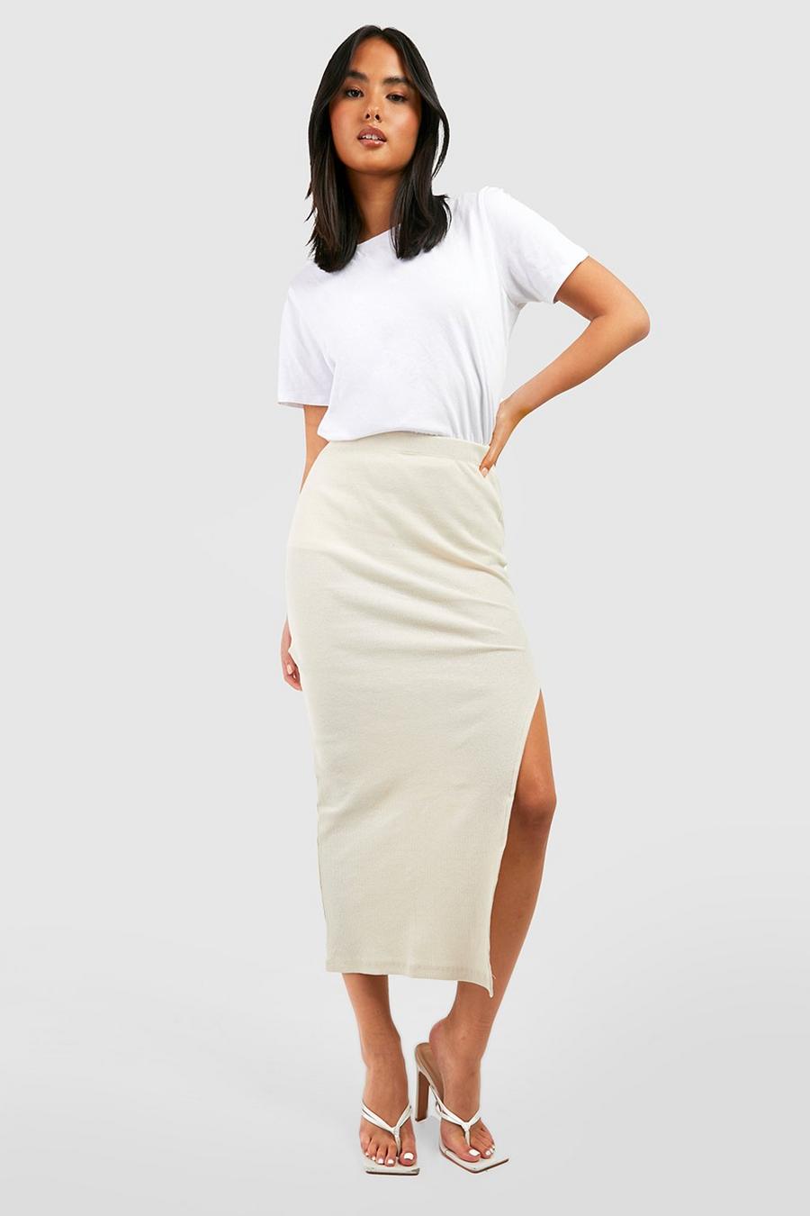 Stone beige Recycled Rib Midaxi Skirt