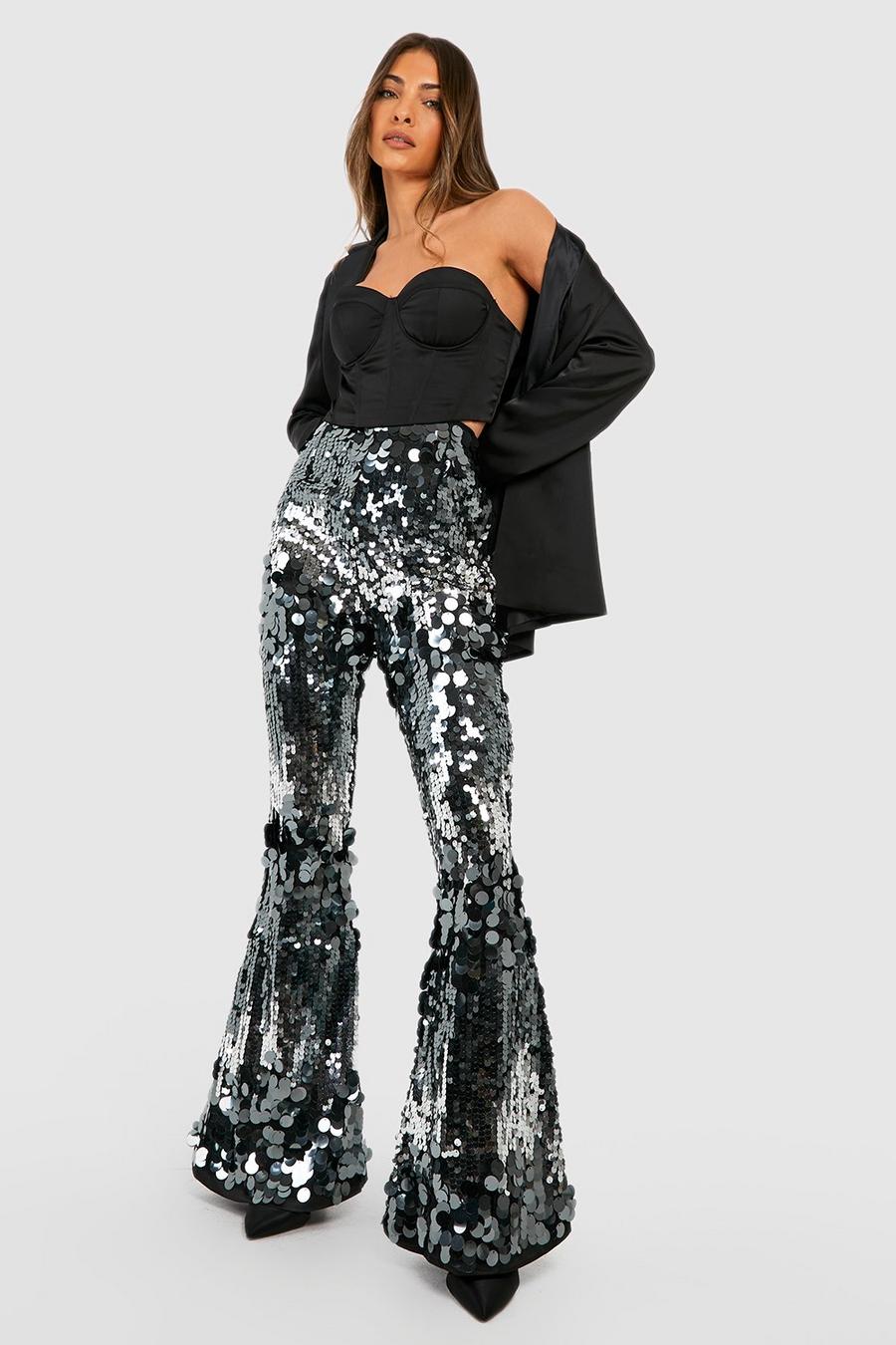 Silver Disc Sequin Flares