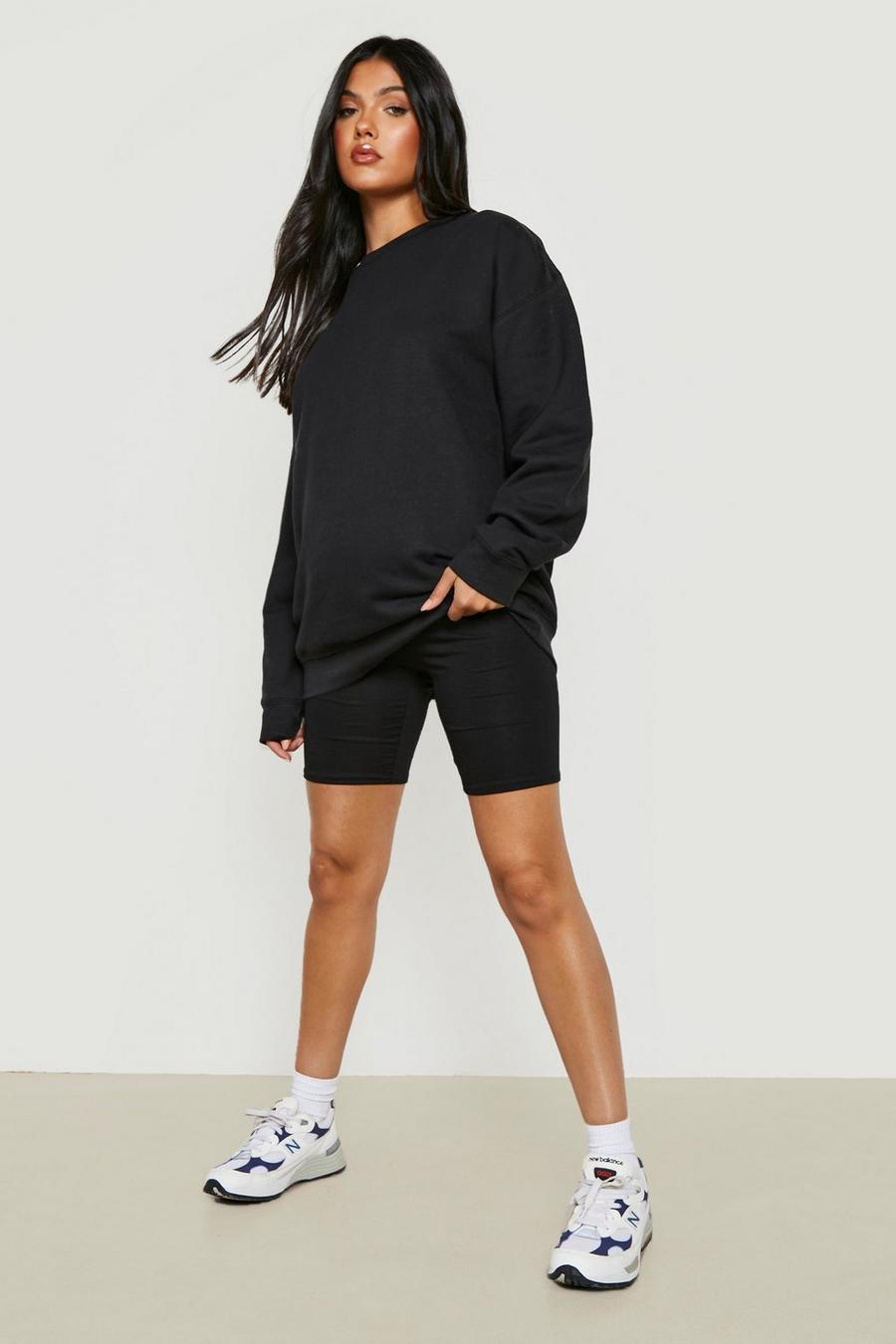 Black Maternity Sweat And Cycling Short Set image number 1