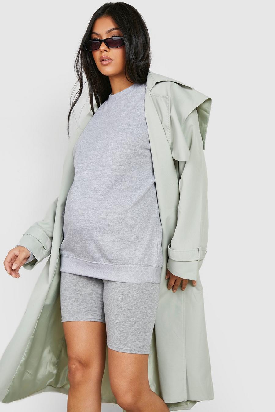 Grey marl Maternity Sweat And Cycling Short Set image number 1