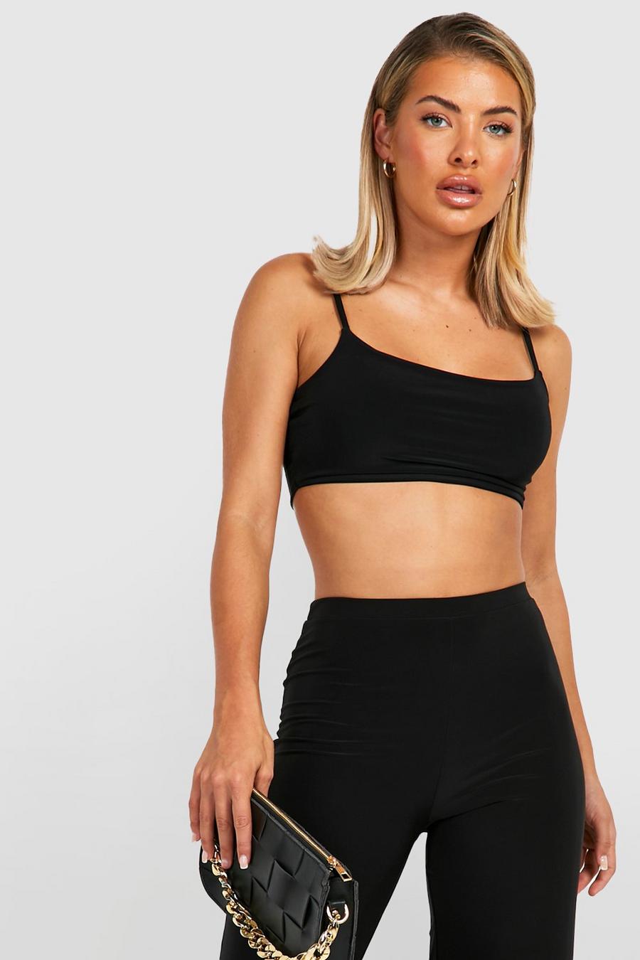 Black Double Layer Strappy Scoop Bralet image number 1
