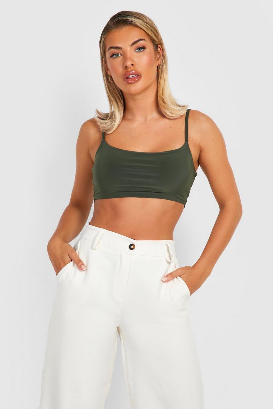 Khaki Double Layer Strappy Scoop Bralette image number 1