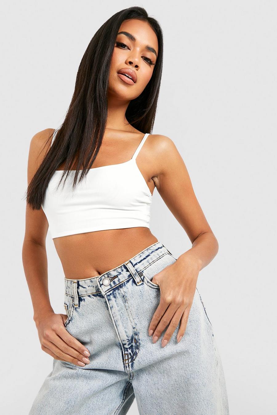 White Double Layer Strappy Scoop Bralet image number 1