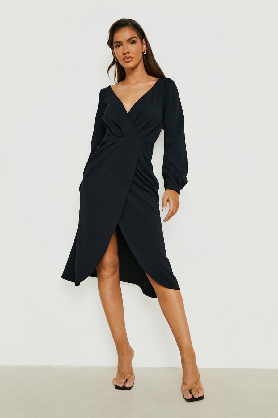 Black Off The Shoulder Wrap Midi Dress image number 1
