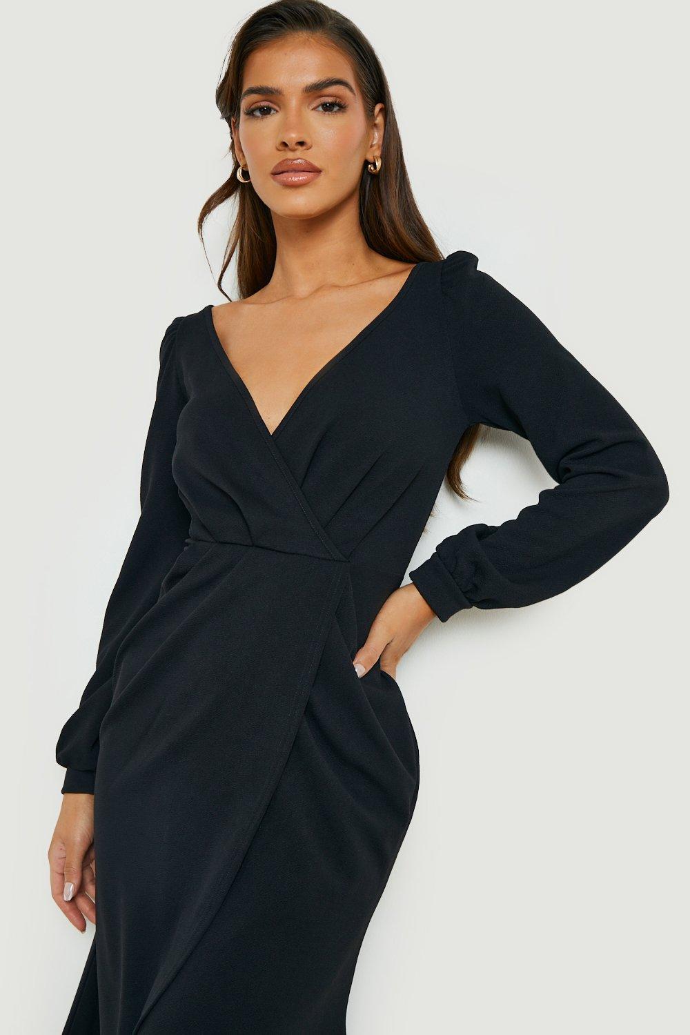 Off the shoulder wrap midi dress boohoo best sale