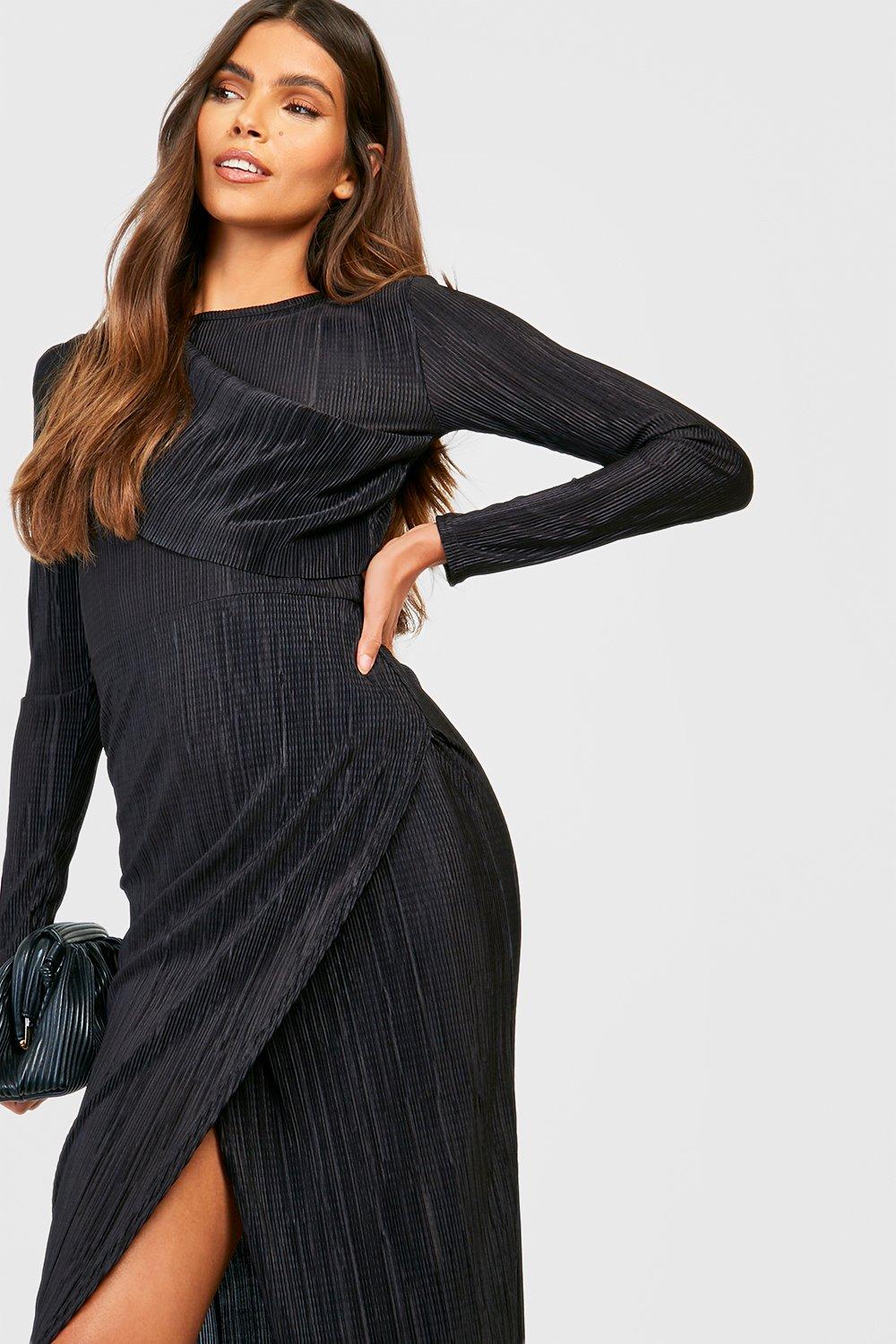 Long sleeve plisse clearance dress