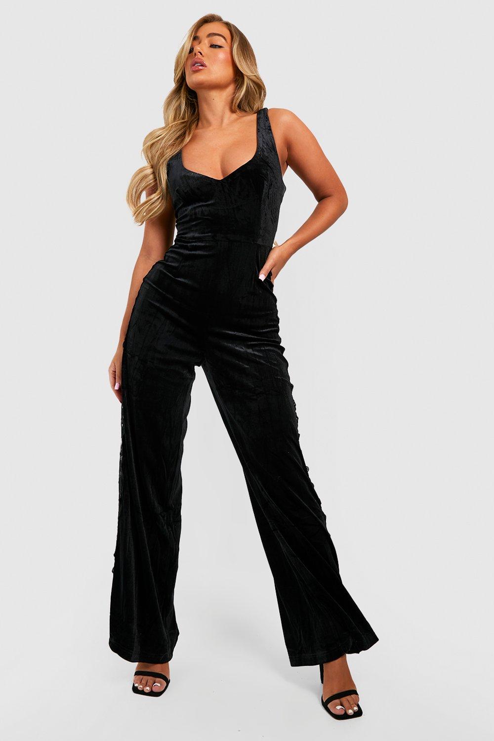 Velvet Lace Detail Wide Leg Jumpsuit