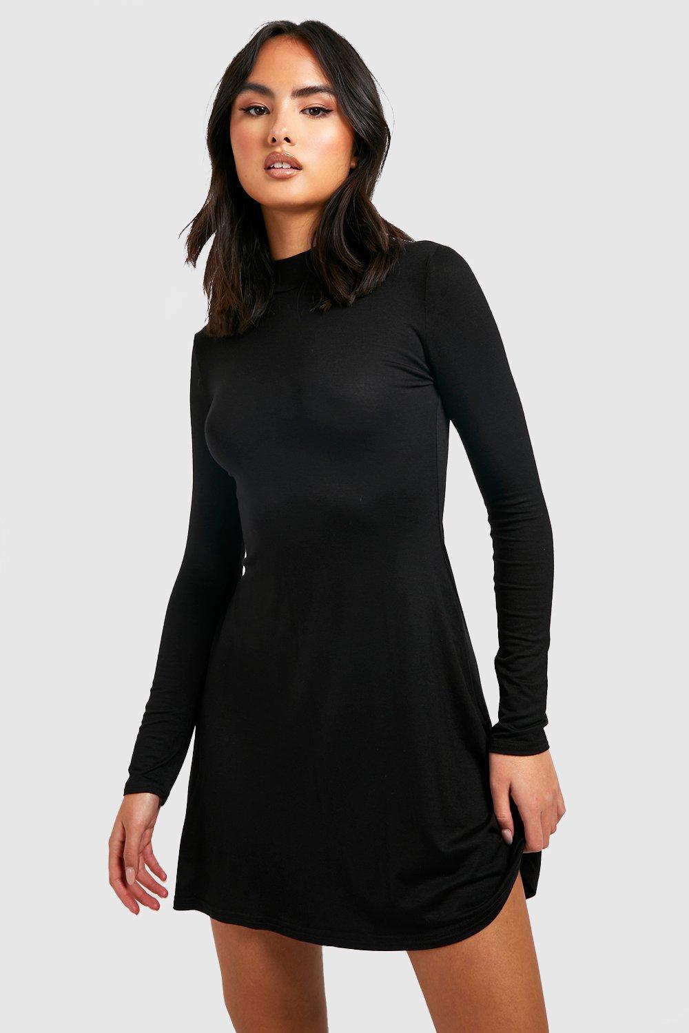 Basic Long Sleeve High Neck Skater Dress