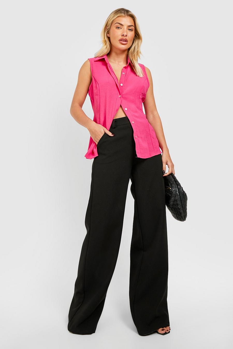 Hot pink Hammered Sleeveless Fitted Shirt 