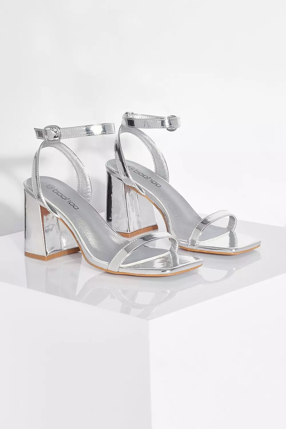 Silver Wide Fit Two Part Block Heel Sandal alternative image