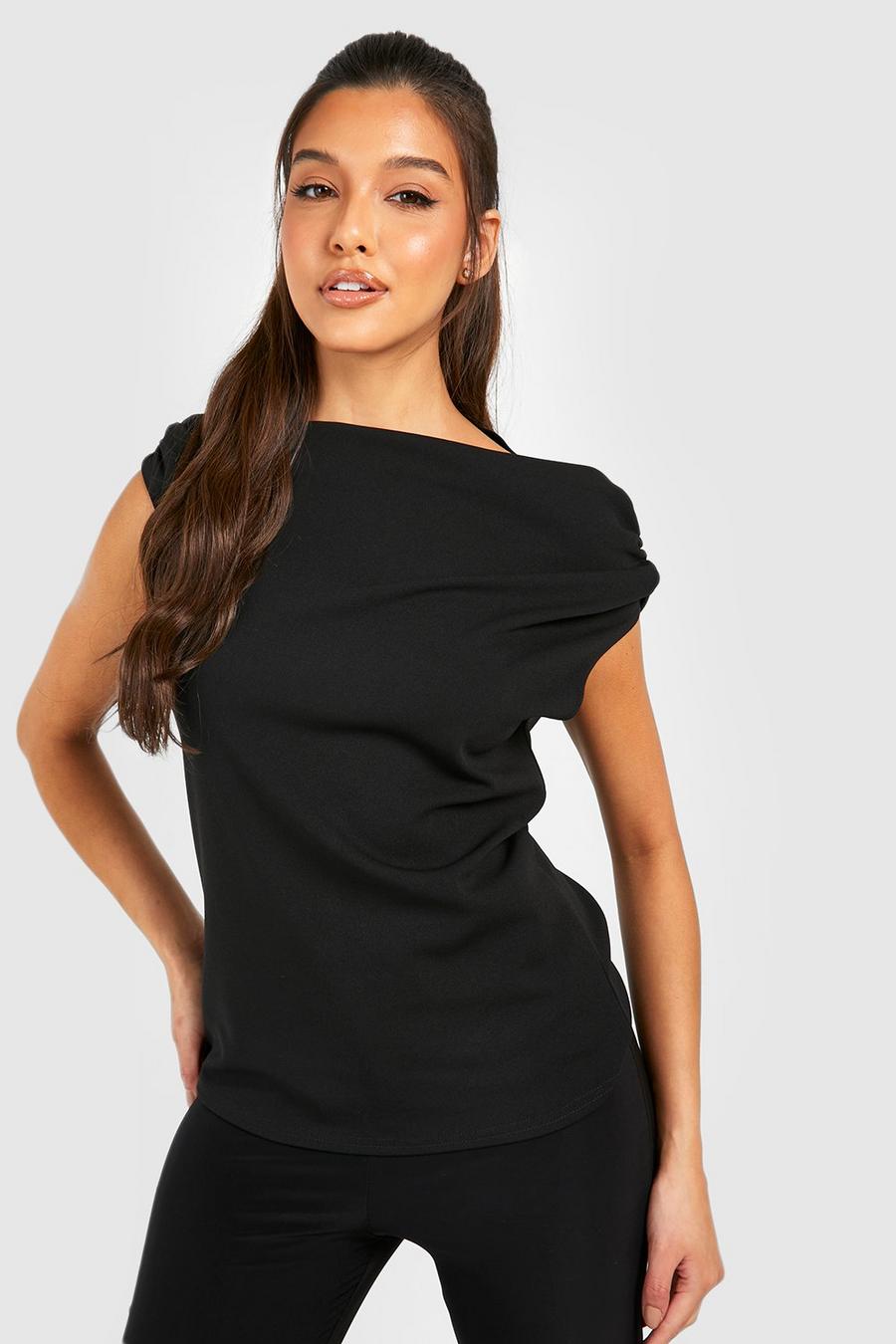 Black Ruched Detail Off The Shoulder Tailored Top