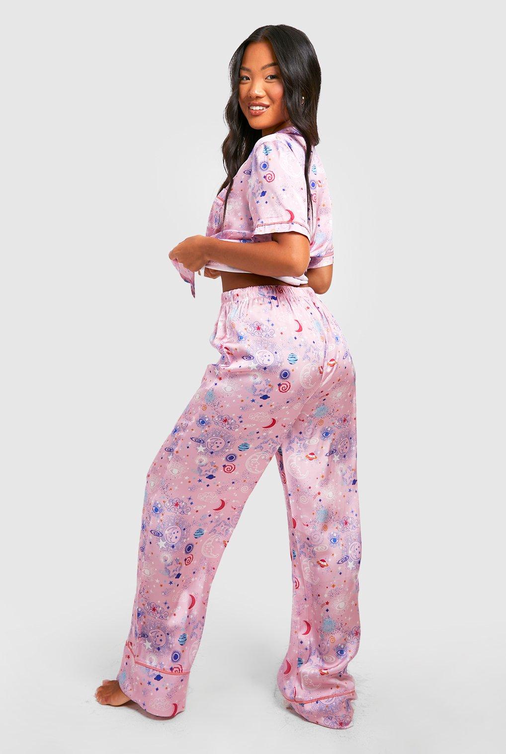 Petite Satin Galaxy Print Pj Pants