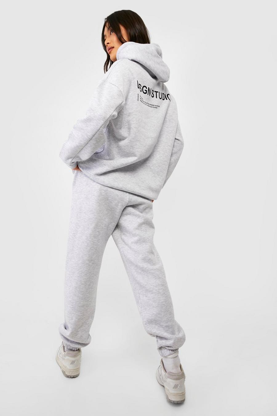 Ash grey Text Back Print Hooded Tracksuit 