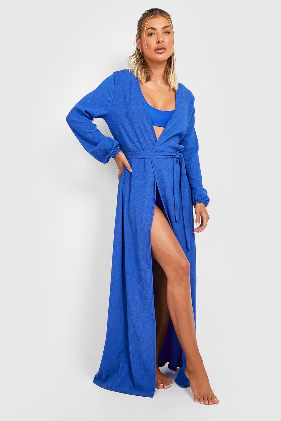 Cobalt Crinkle Belted Maxi Beach Kimono image number 1