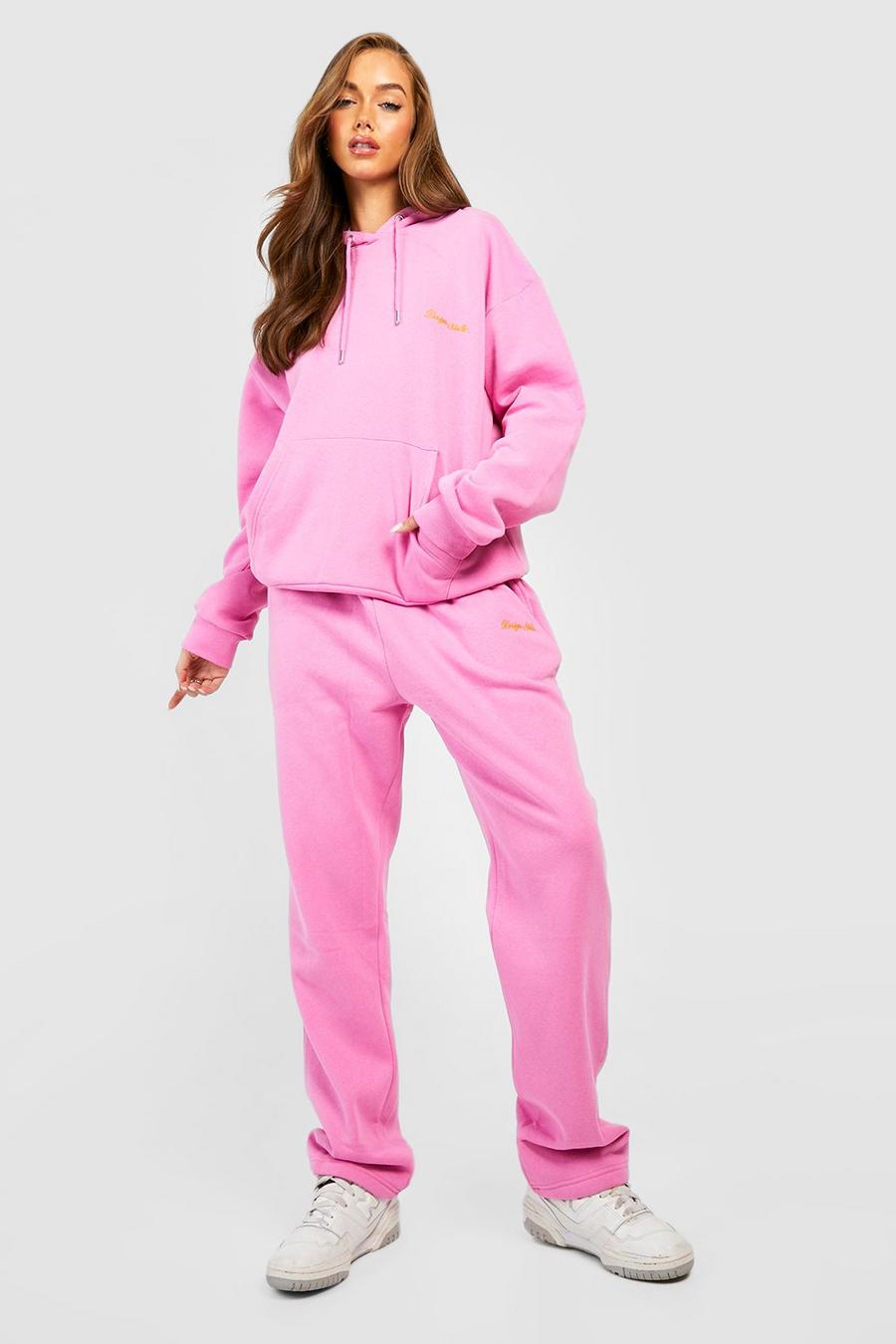 Pink Embroidered Hooded Tracksuit  image number 1