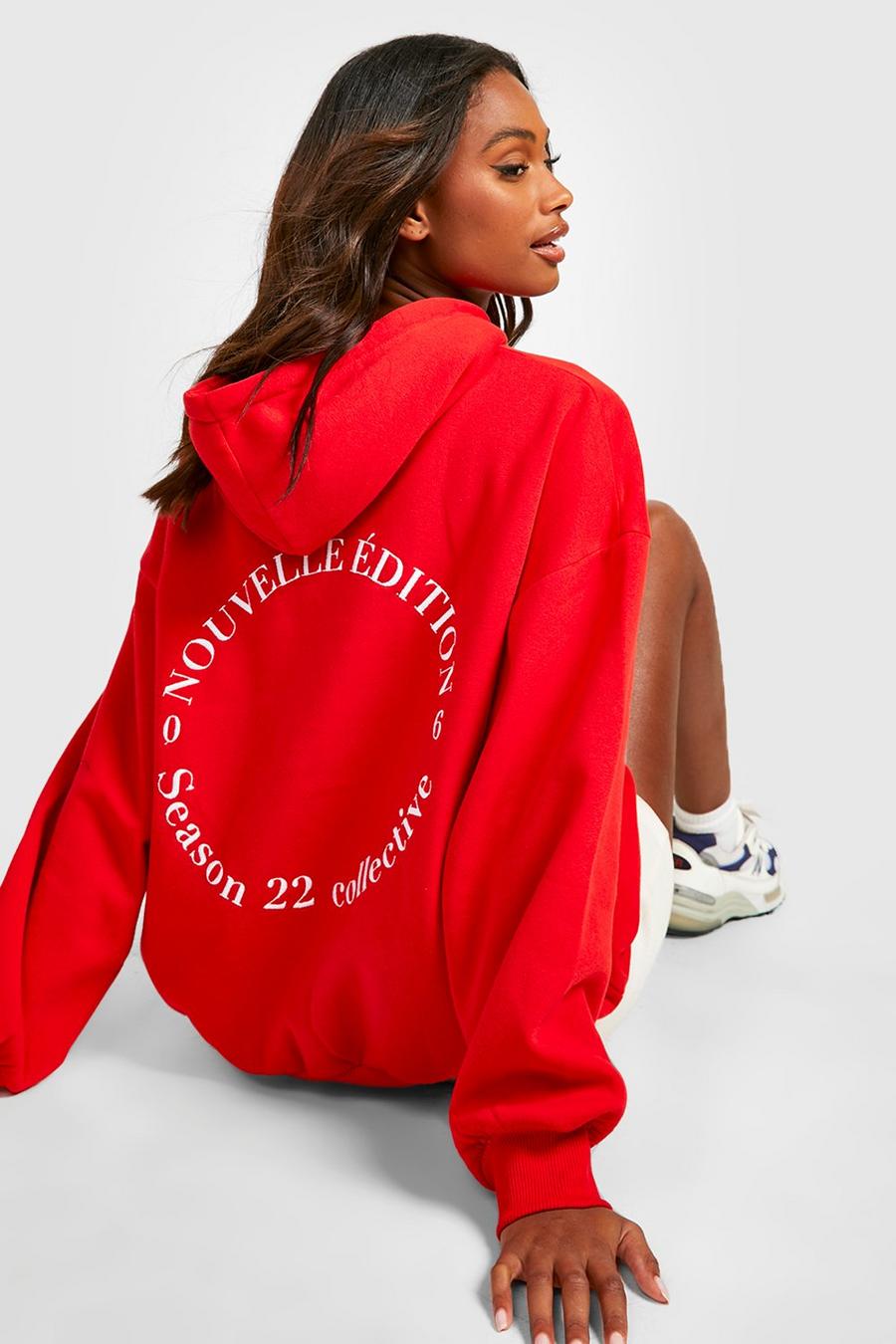 Red Embroidered Back Oversized Hoodie image number 1