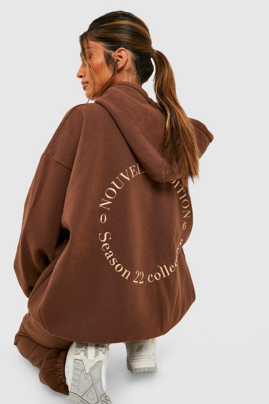 Chocolate brun Embroidered Back Oversized Hoodie 
