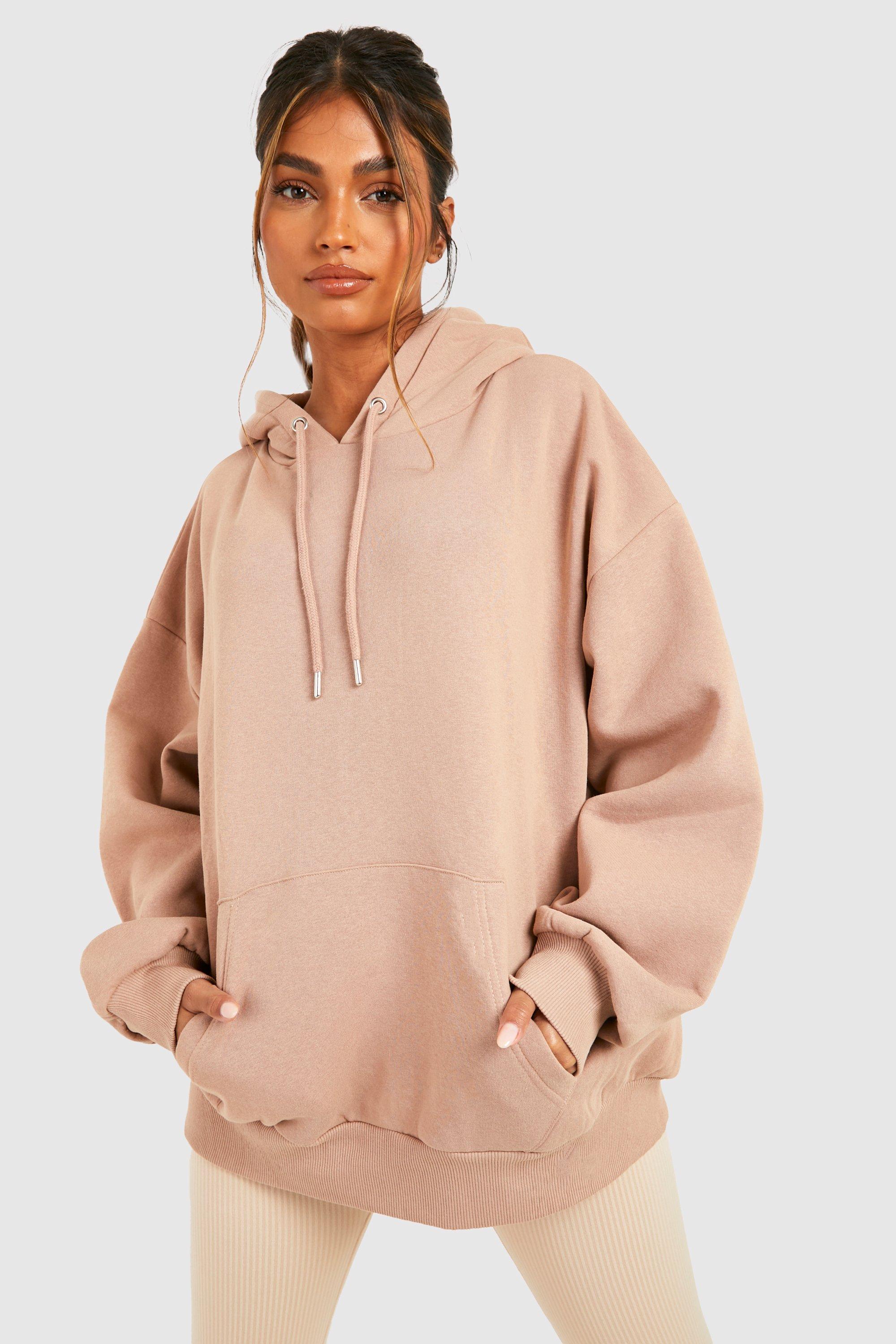 Taupe Embroidered Back Oversized Hoodie