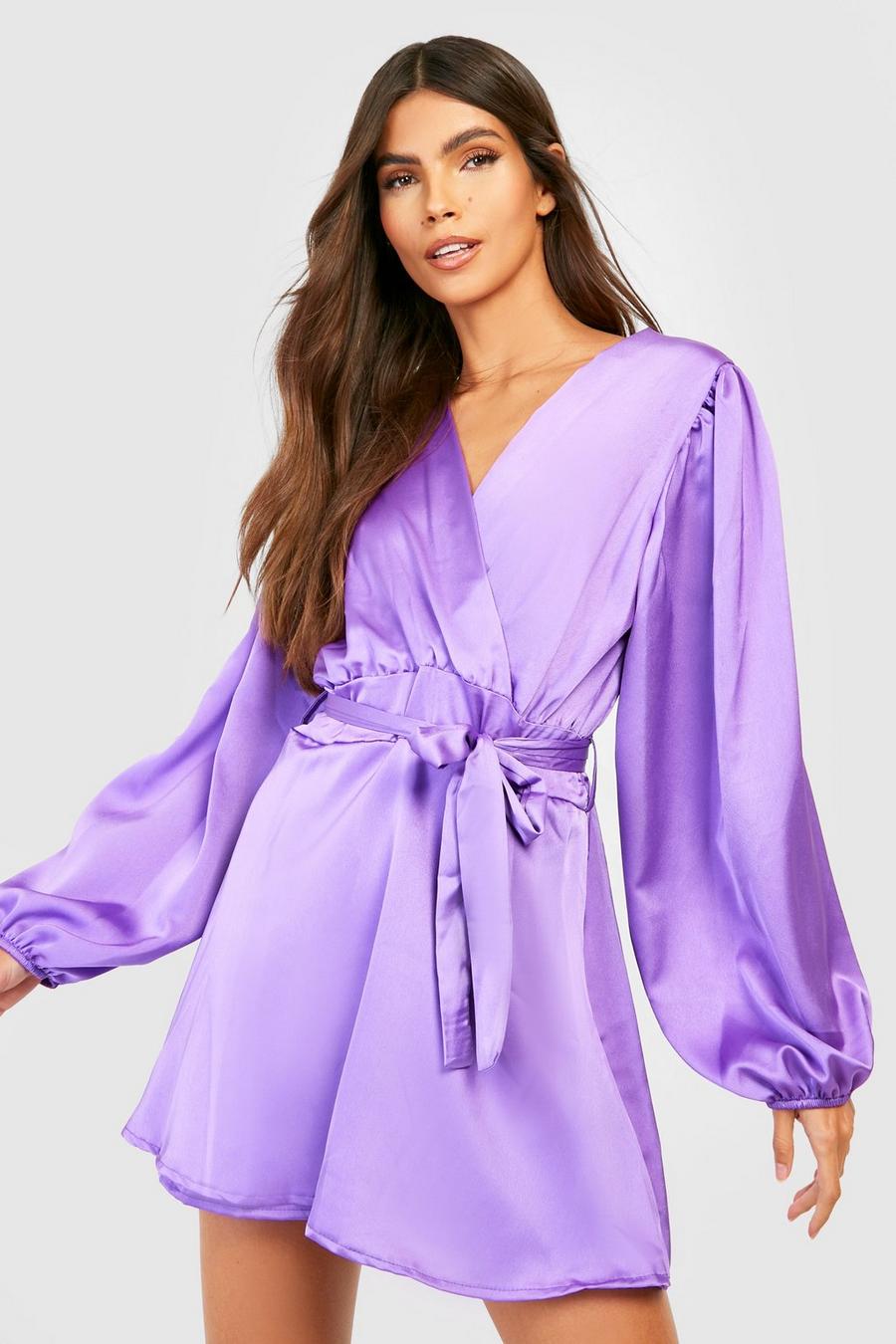 Purple violet Volume Sleeve Belted Playsuit