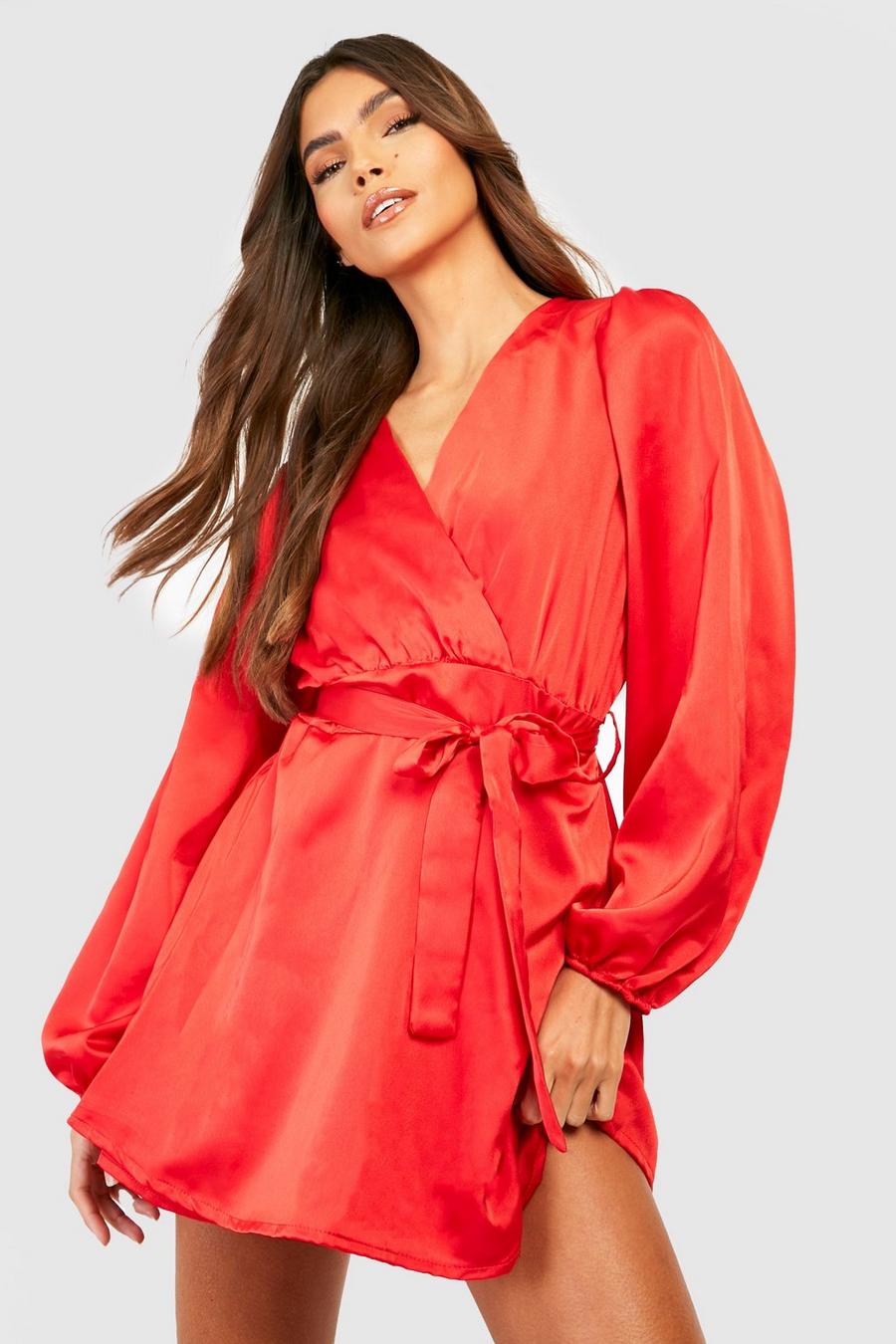 Red Volume Sleeve Belted Playsuit