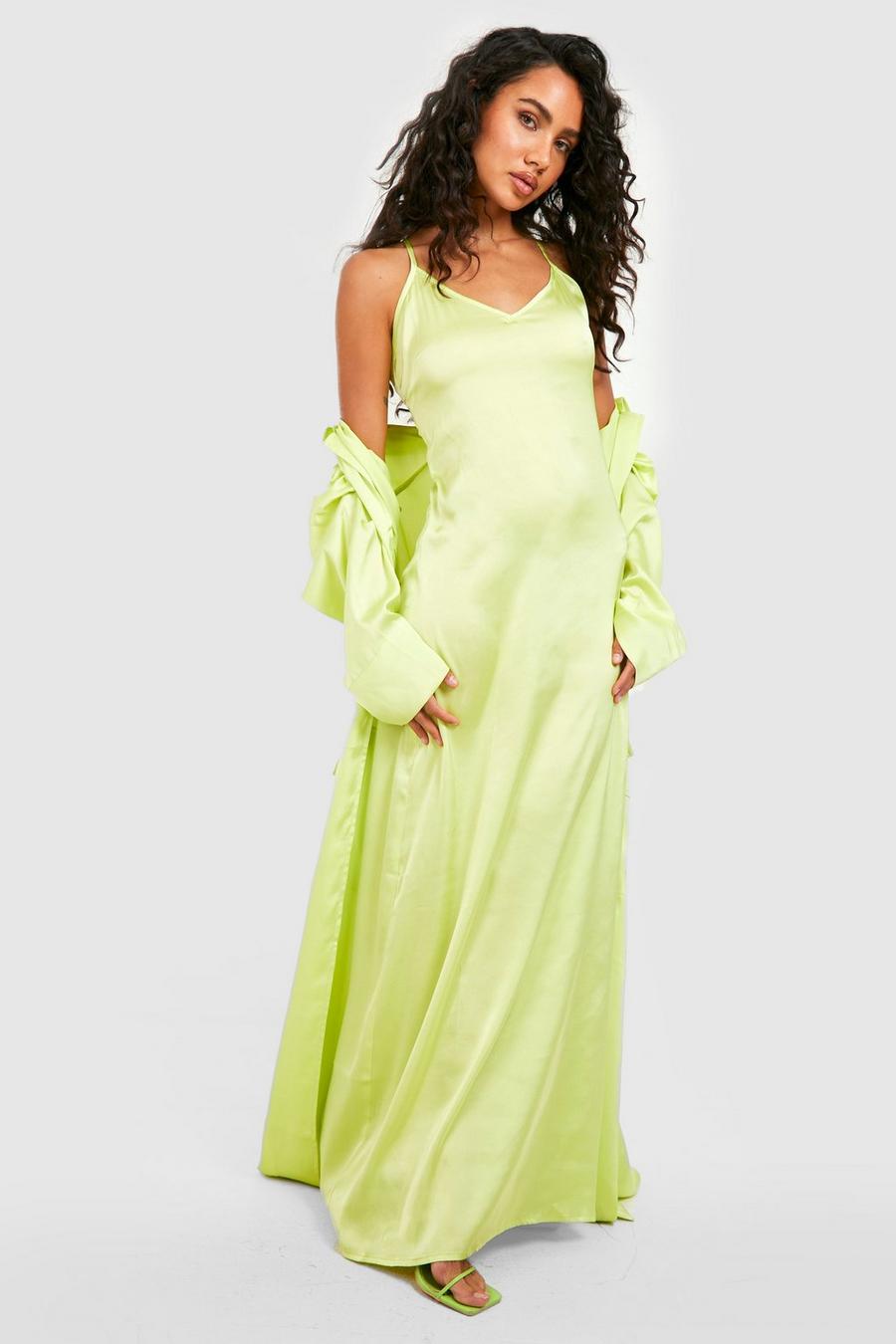 Lime Satin Maxi Dress image number 1