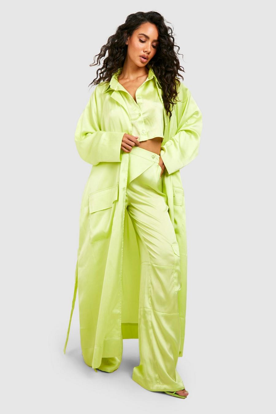 Lime Satin Trench image number 1