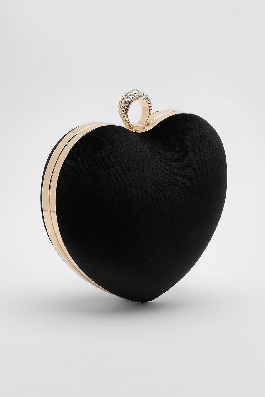Black svart Heart Structured Clutch Bag