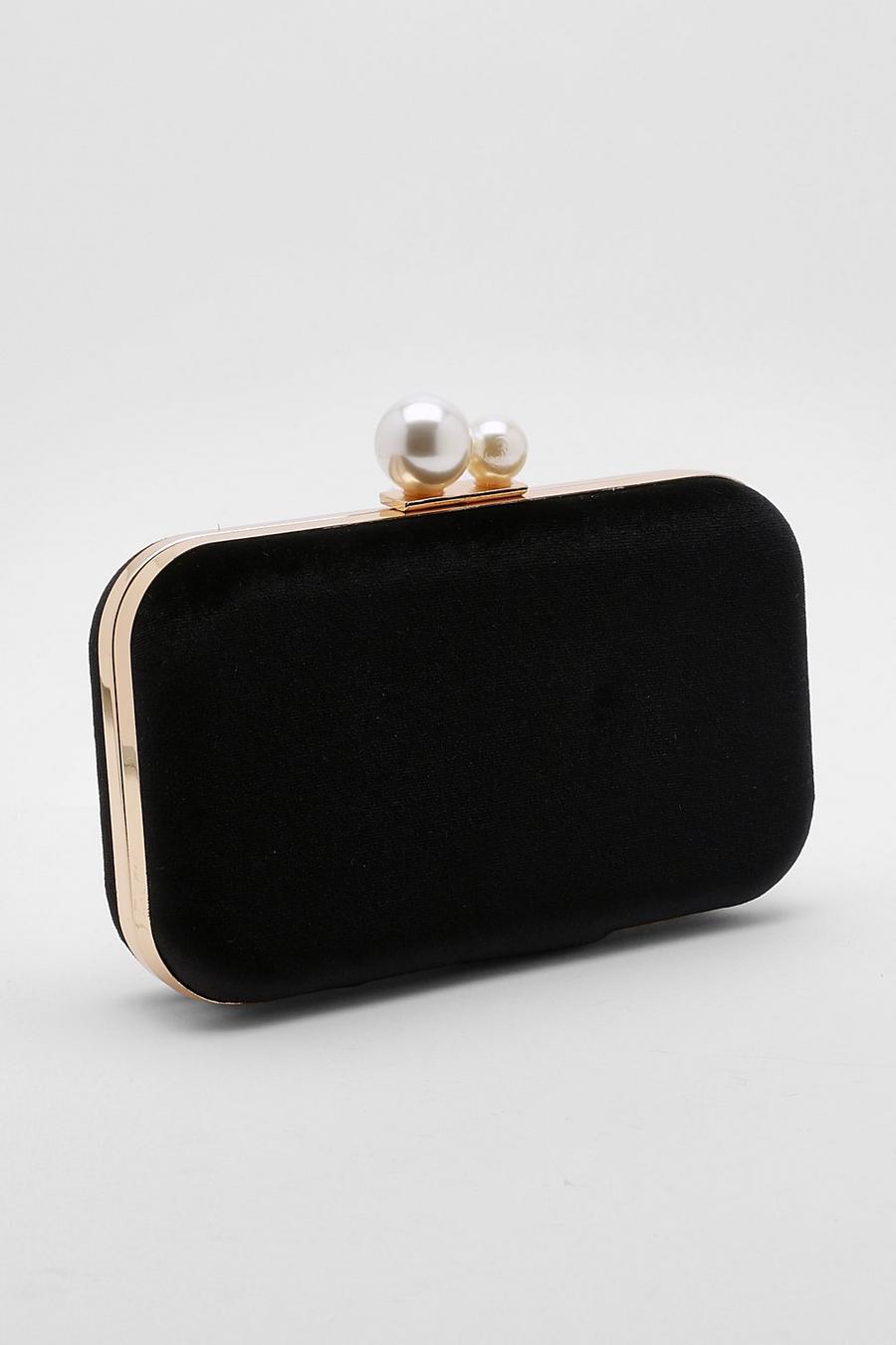 Bolso de mano de terciopelo con forma de caja, Black negro