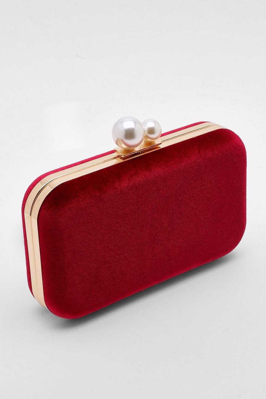 Bolso de mano de terciopelo con forma de caja, Red image number 1