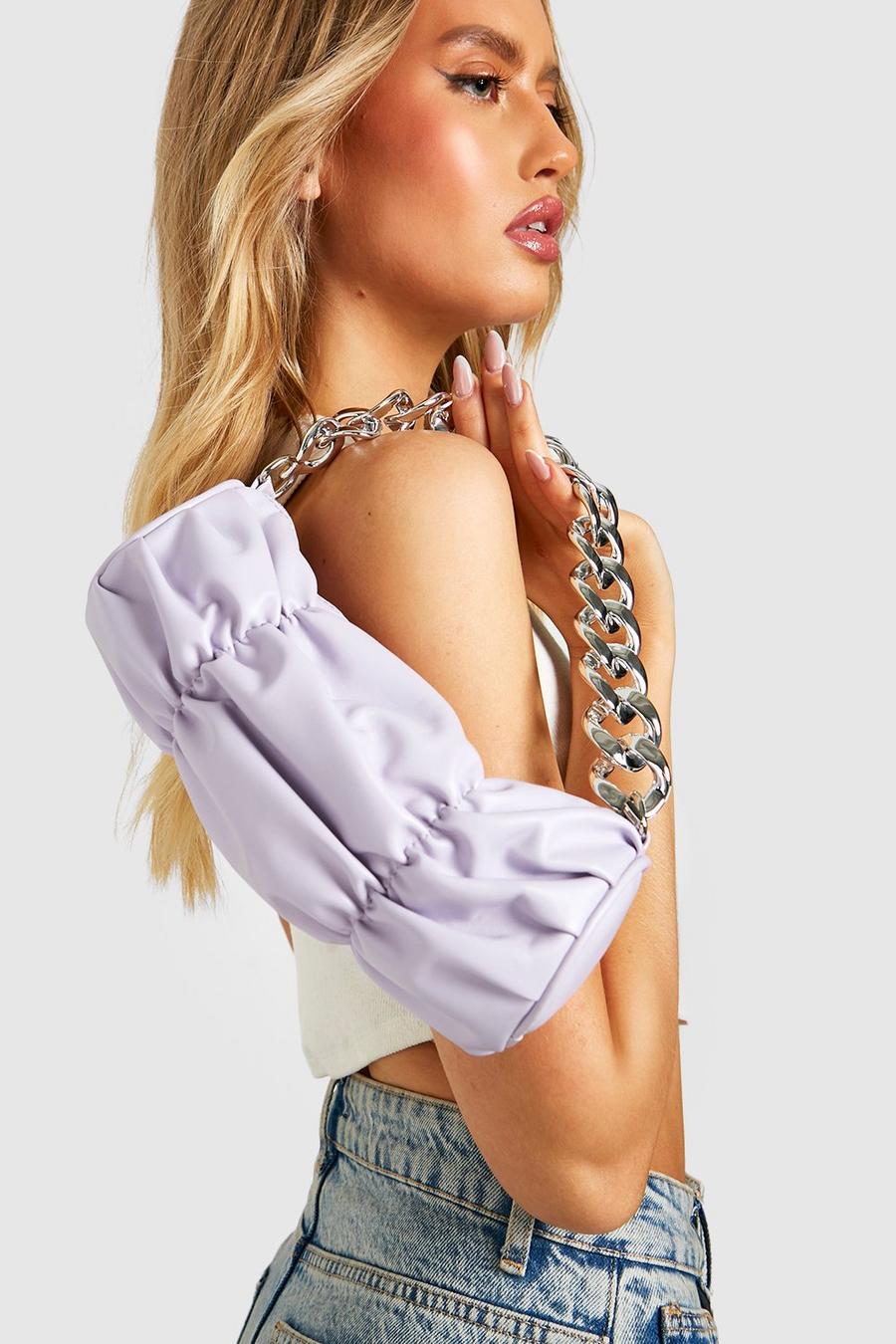 Bolso de hombro cilíndrico con cadena, Lilac image number 1