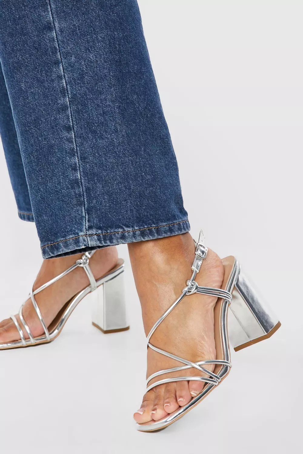 Silver Wide Fit Metallic Two Part Block Heels alternative image
