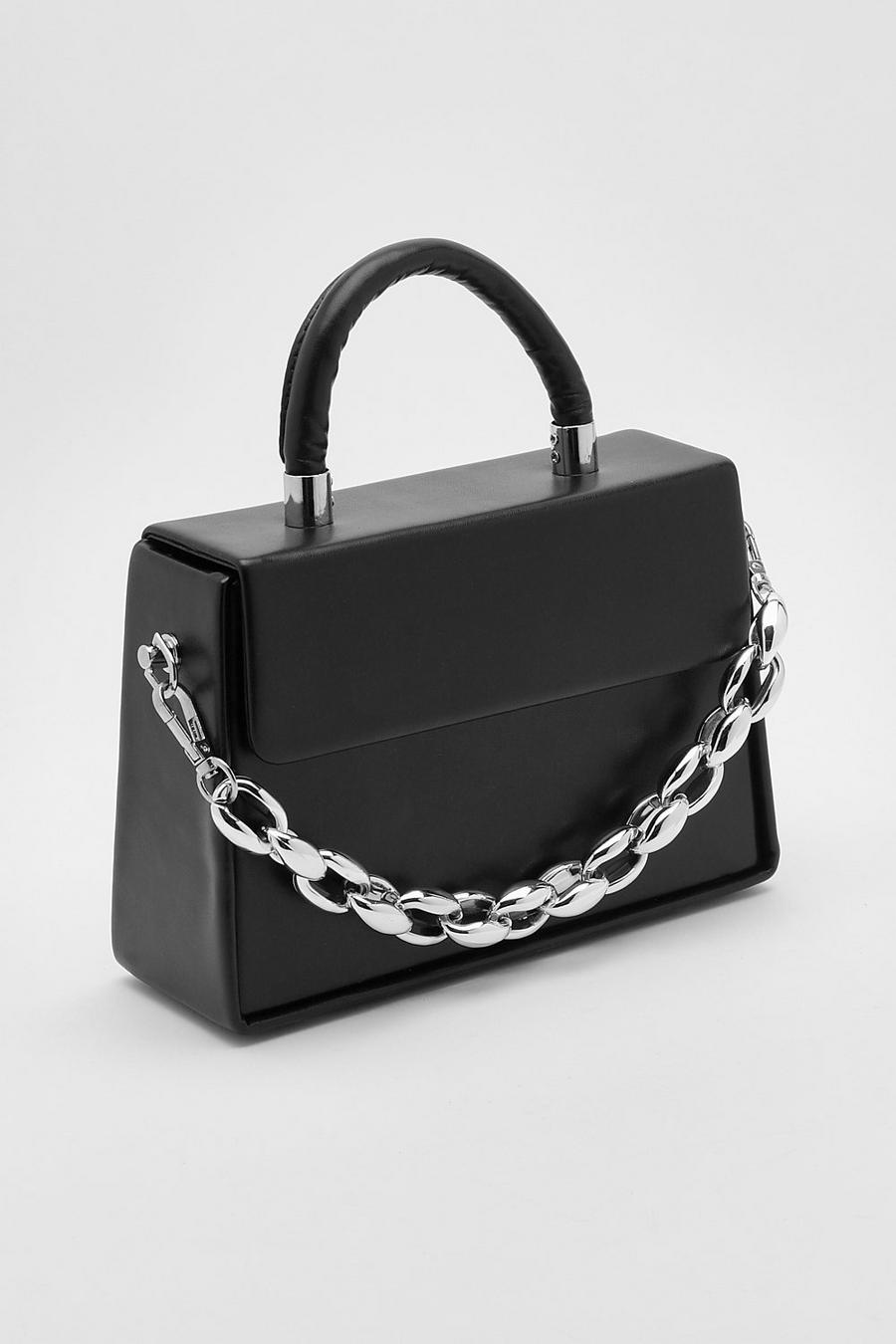 Bolso mini de mano estructurado con cadena, Black negro