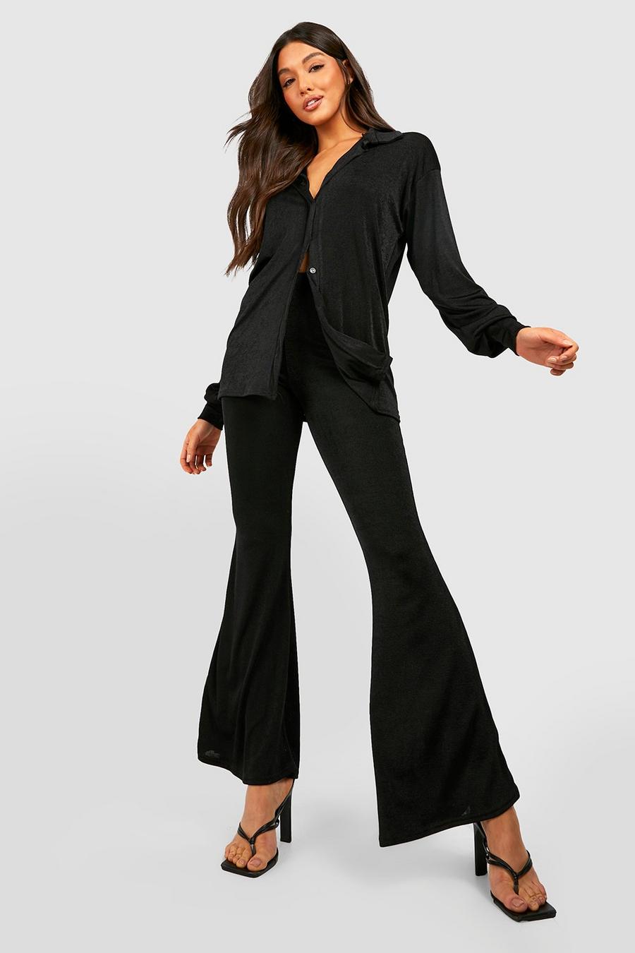 Black Acetate Slinky Relaxed Fit Shirt & Flare image number 1