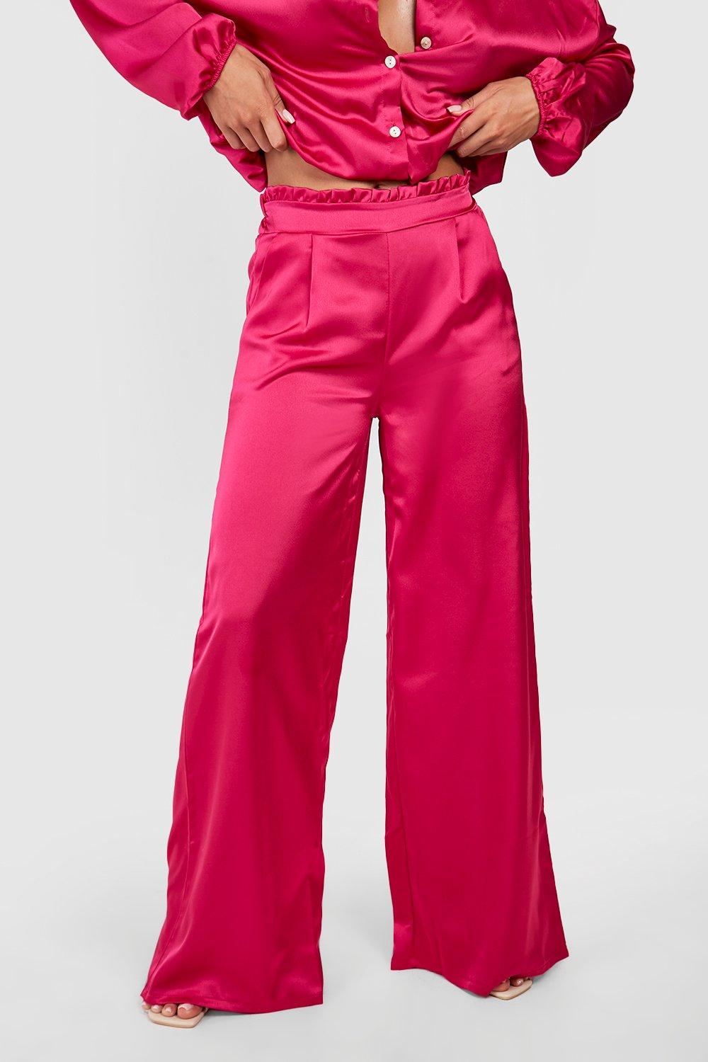 Satin Wide Leg Pants & Crop Shirt Two-Piece