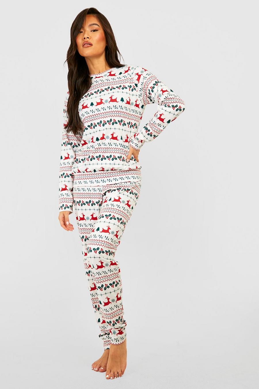 Cream white Fairisle Christmas Pyjama Trouser Set image number 1