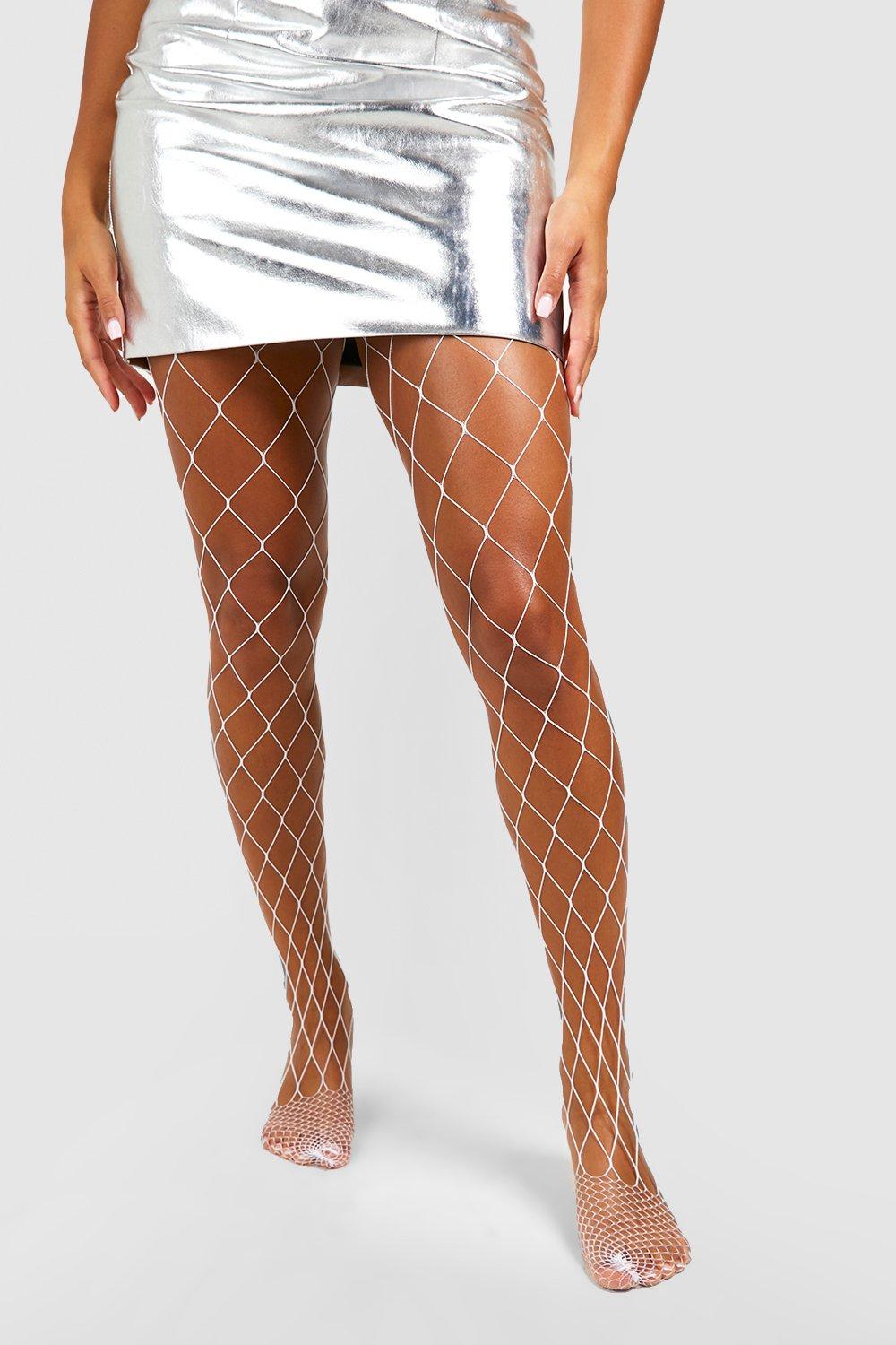 Women's White Shimmer Fishnet Tights 