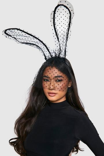 Halloween Polka Dot Mesh Bunny Ears With Veil black