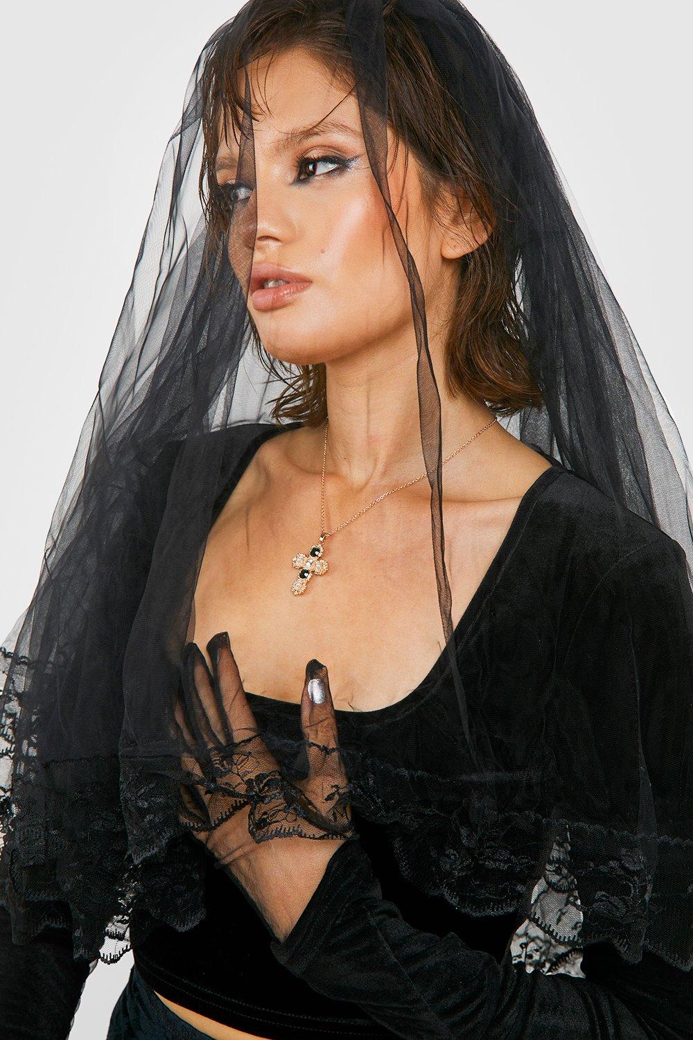 Black Halloween Lace Detail Veil