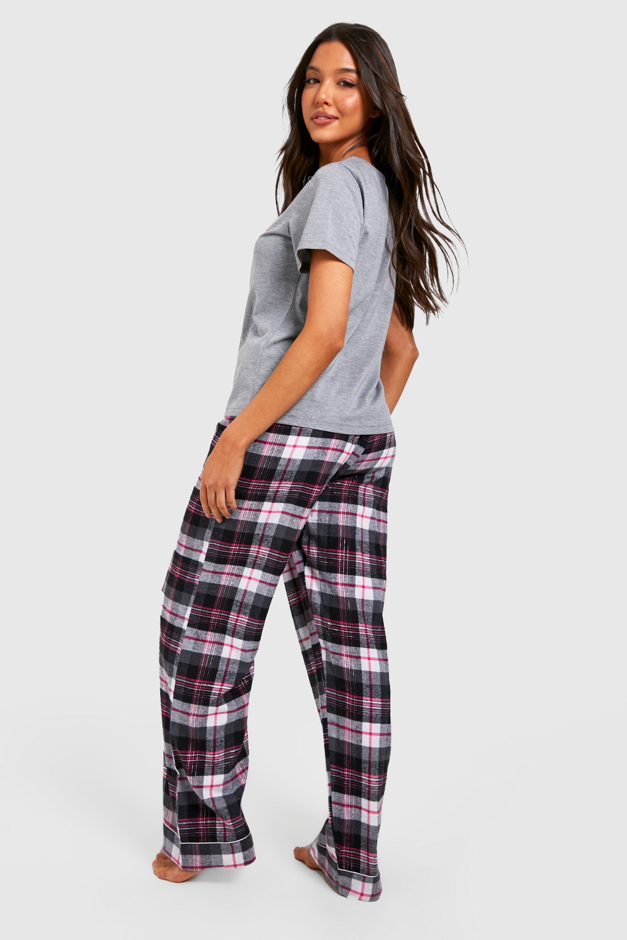 Cosy Club Pajama T Shirt Flannel Pants Set boohoo