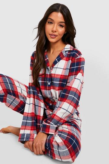 Brushed Flannel Cuffed Pajama Pants Set red