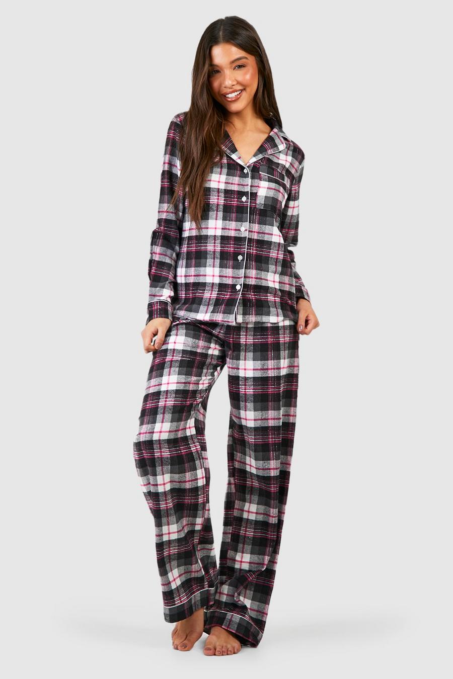 Kariertes Pyjama-Hemd & Hose mit Tasche, Navy