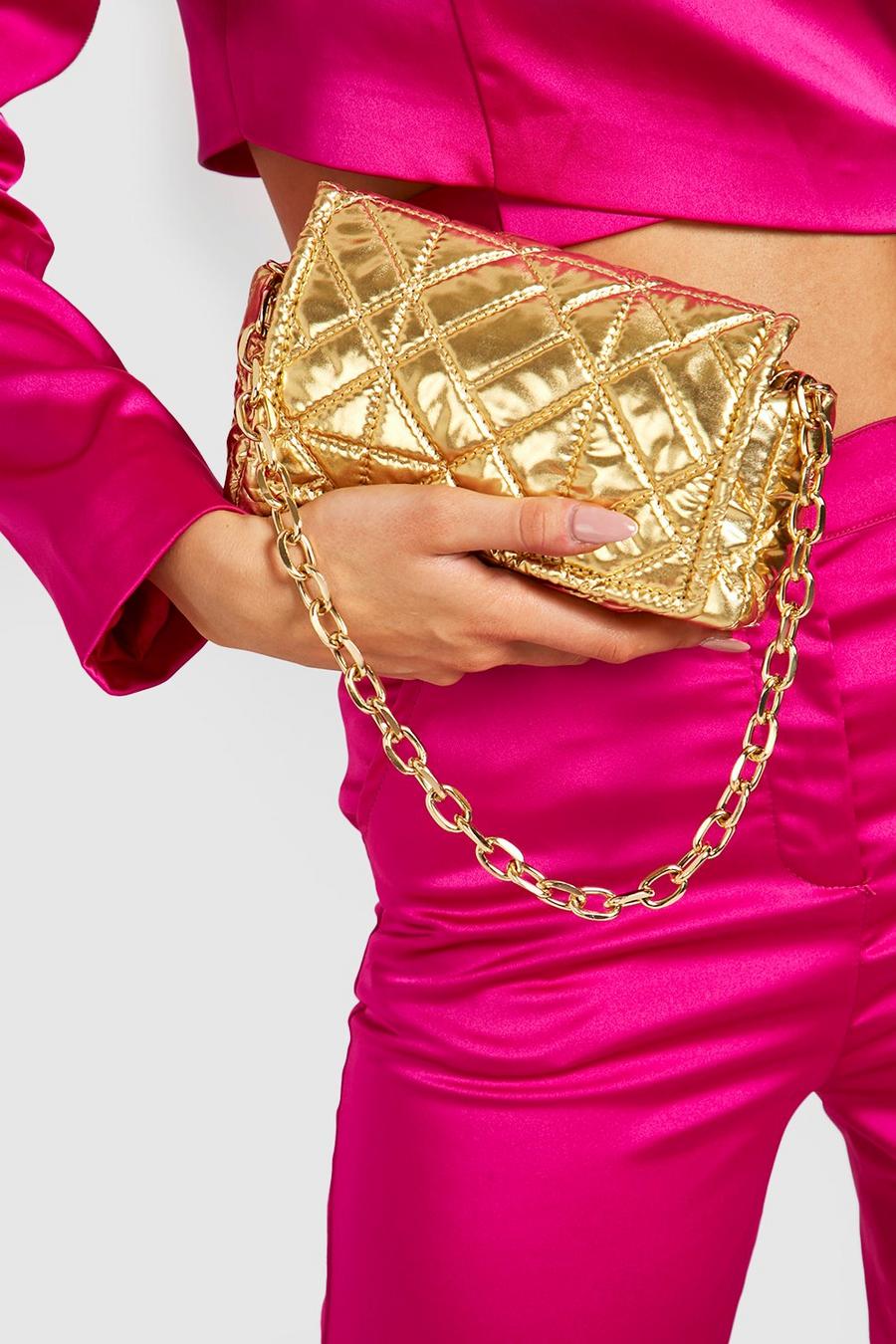 Gold Metallic Quilted Mini Chain Bag image number 1