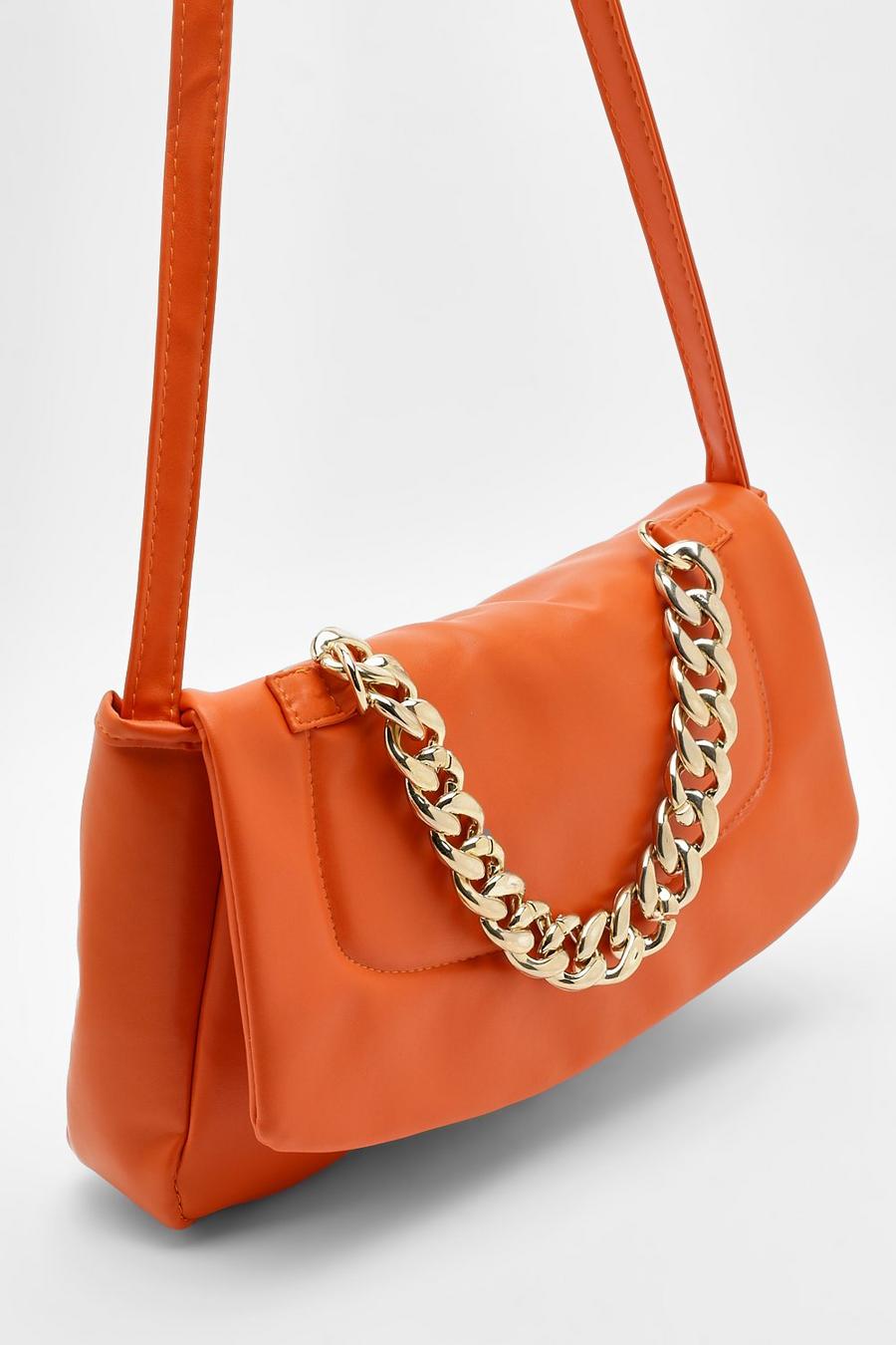 Orange Chunky Chain Soft Pu Cross Body Bag