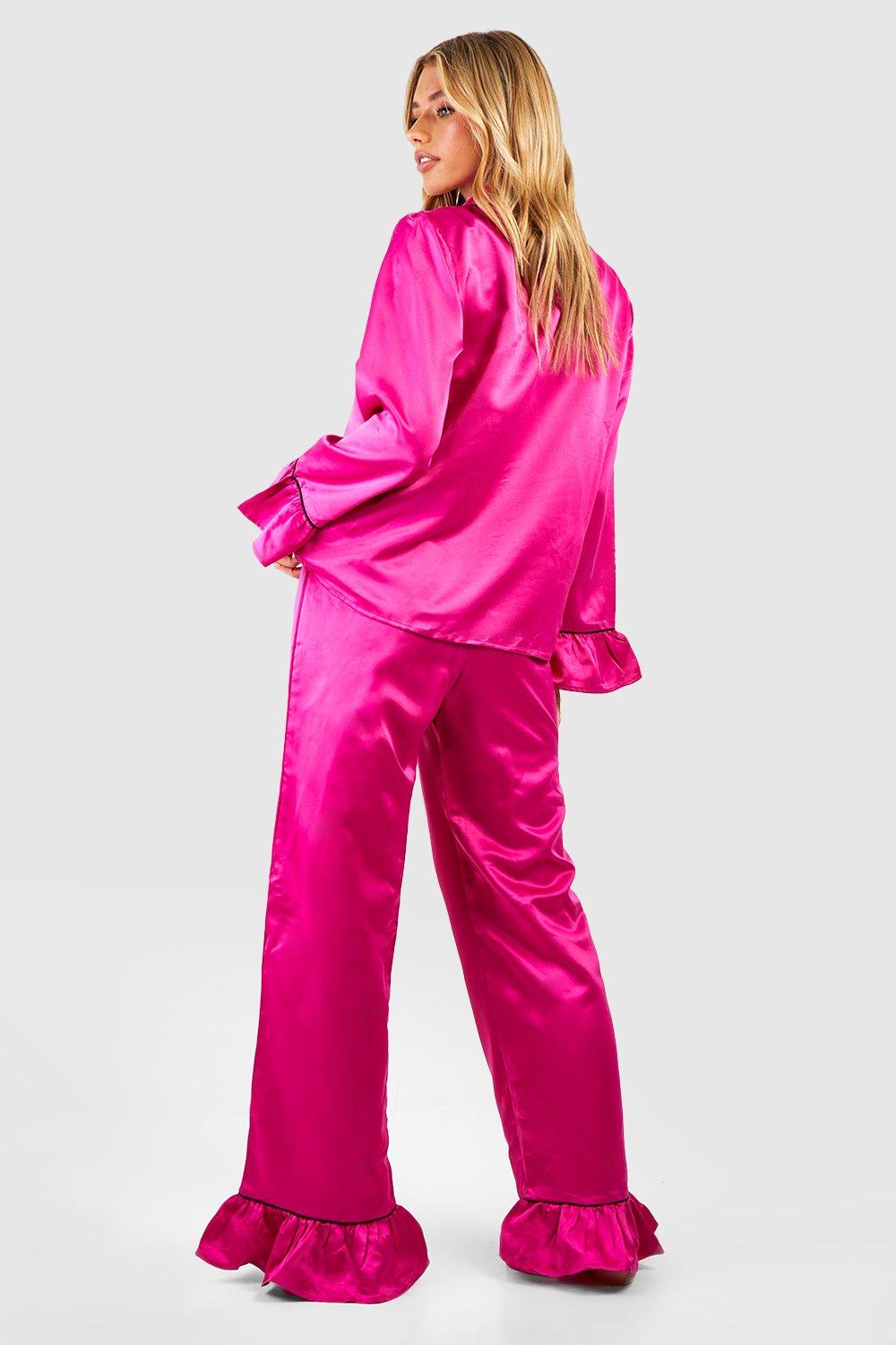 Premium Satin Frill Pajama Pants Set boohoo