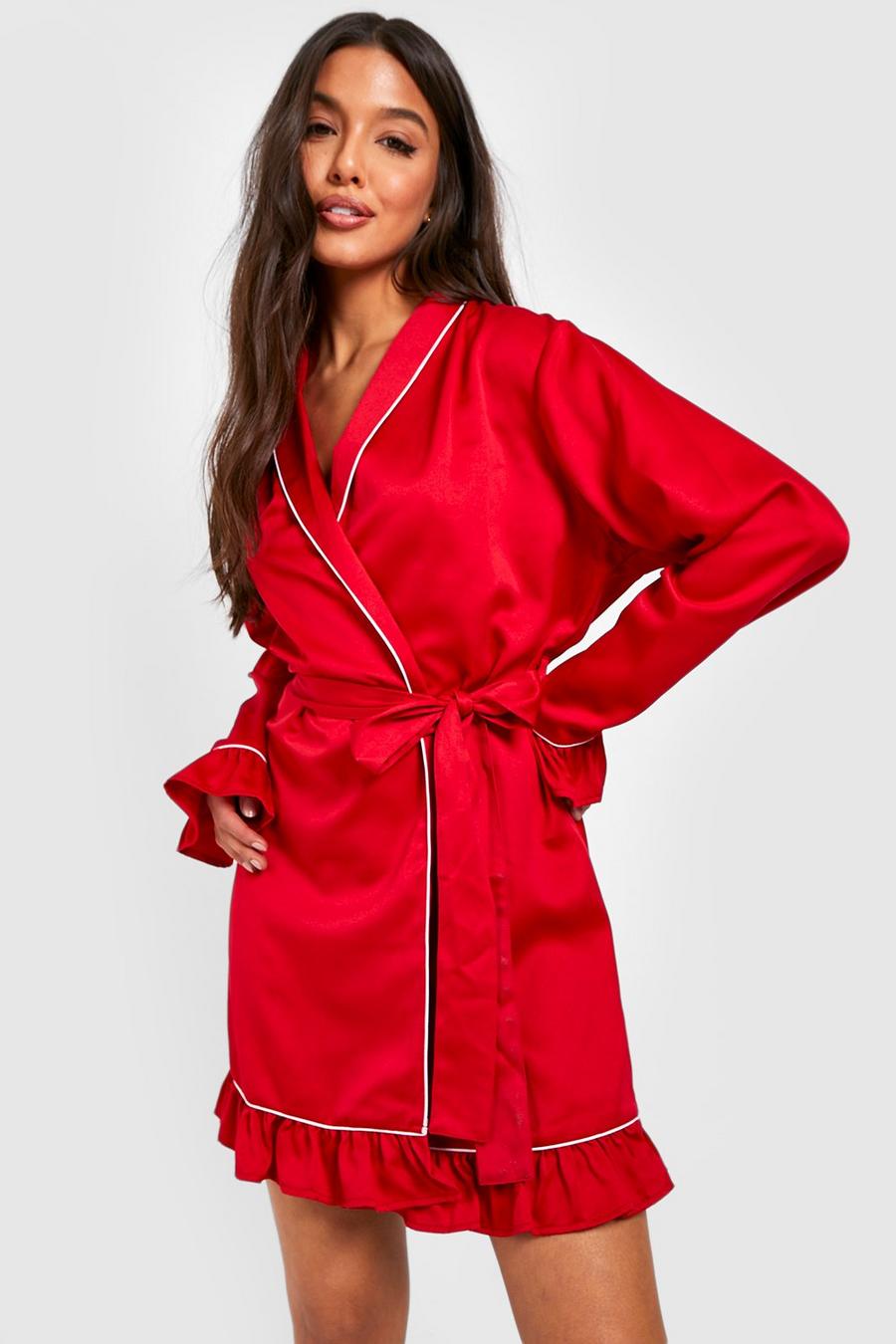 Red Premium Satin Frill Robe