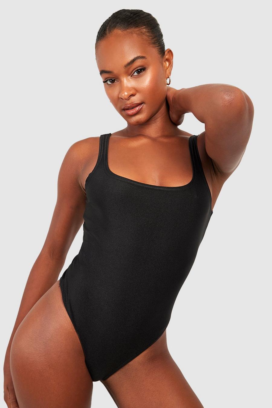 Black Tall Square Neck Scoop Back Swimsuit image number 1