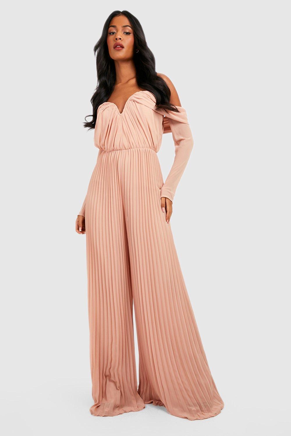 Tall Plisse Bardot Wide Leg Jumpsuit | Boohoo