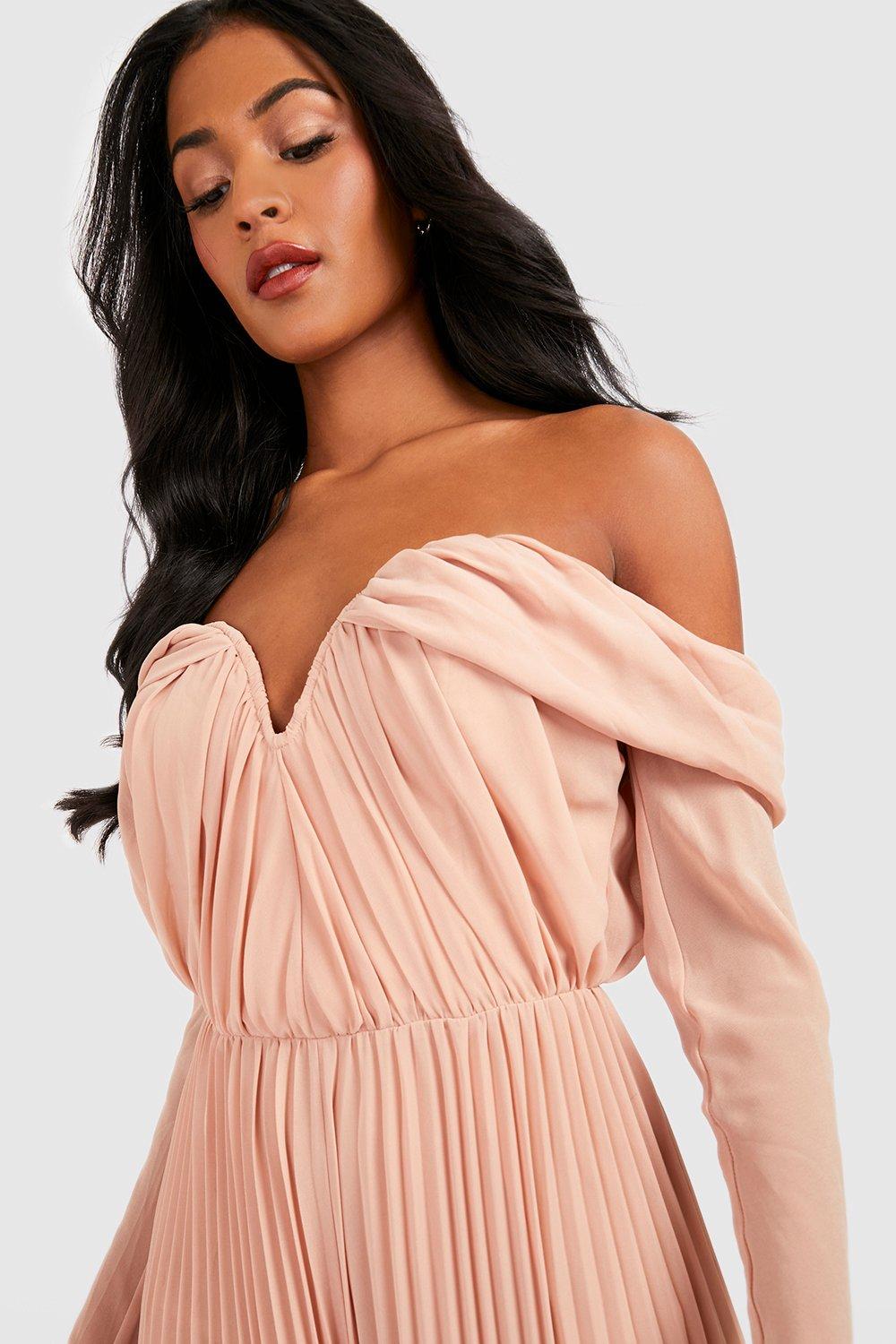Tall Plisse Bardot Wide Leg Jumpsuit boohoo